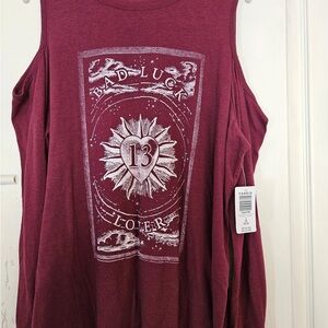 Torrid Maroon Graphic Cold-Shoulder long-sleeve T-shirt